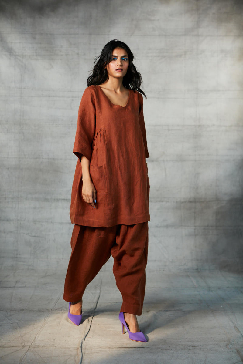 Cinnamon Linen Kurta Set linen Kurta Sets by Saphed for women Worldwide