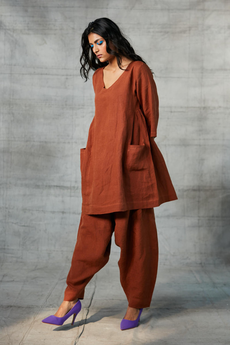 Cinnamon Linen Kurta Set linen Kurta Sets by Saphed for women Worldwide