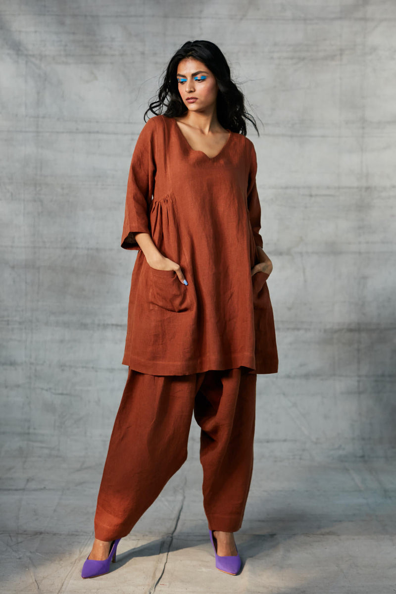 Cinnamon Linen Kurta Set linen Kurta Sets by Saphed for women Worldwide