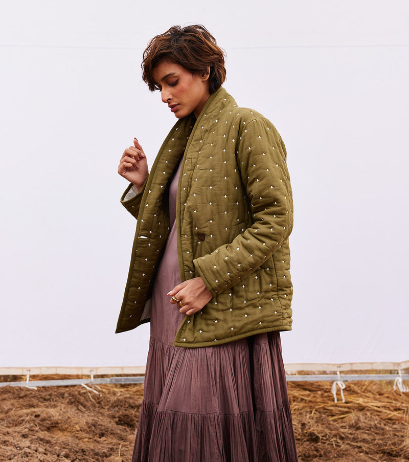 Clove jacket cotton by Khara Kapas in green for women Worldwide