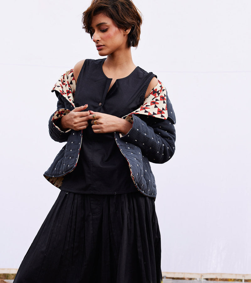 Coal jacket cotton by Khara Kapas in black for women Worldwide