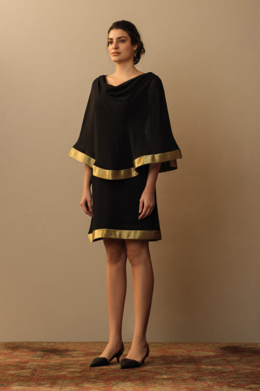 Cowl Neck Toga Dress Black Indo-Western Wear,Dress by Mallika Mathur in black color for women Worldwide
