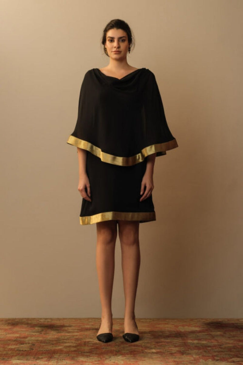 Cowl Neck Toga Dress Black Indo-Western Wear,Dress by Mallika Mathur in black color for women Worldwide