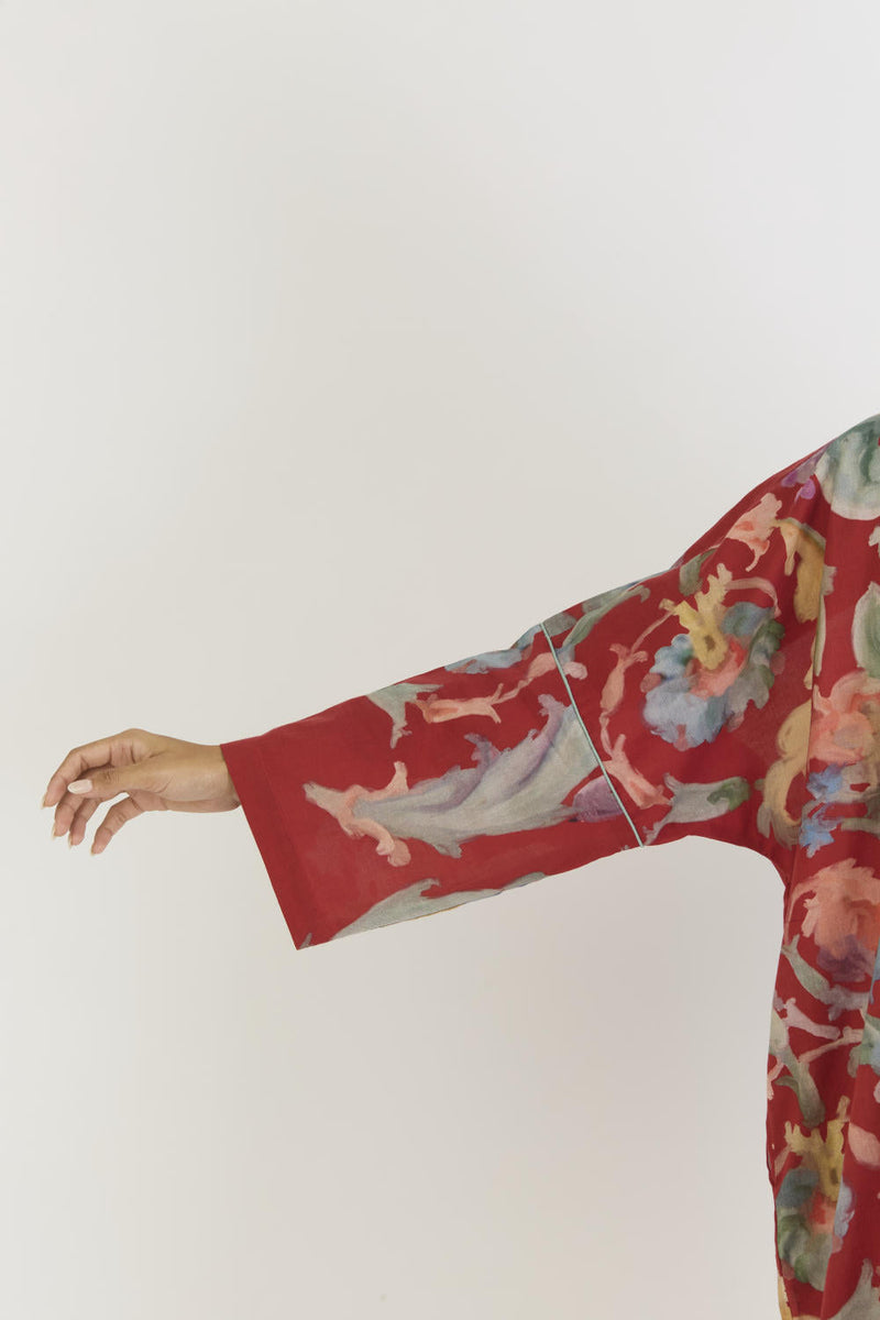 CRANBERRY COTTON KAFTAN SET cotton by Yam in red color for women Worldwide