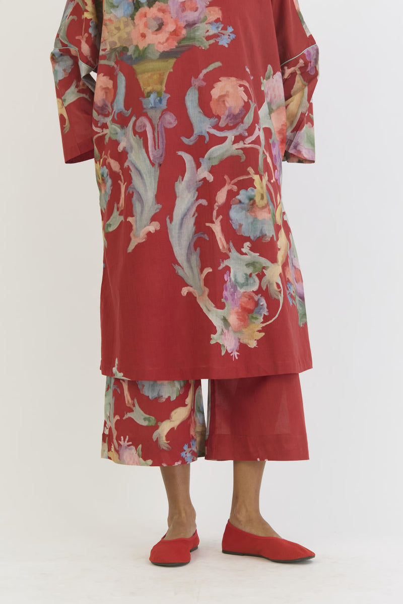 CRANBERRY COTTON KAFTAN SET cotton by Yam in red color for women Worldwide