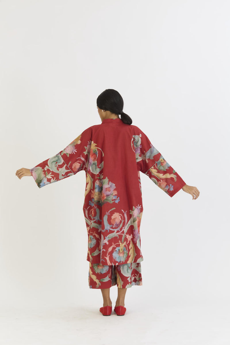 CRANBERRY COTTON KAFTAN SET cotton by Yam in red color for women Worldwide