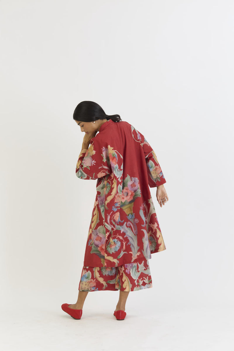 CRANBERRY COTTON KAFTAN SET cotton by Yam in red color for women Worldwide