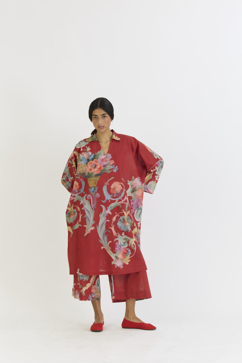 CRANBERRY COTTON KAFTAN SET cotton by Yam in red color for women Worldwide