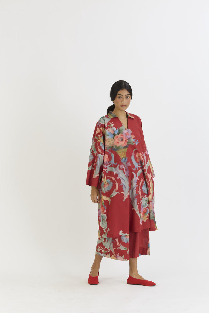 CRANBERRY COTTON KAFTAN SET cotton by Yam in red color for women Worldwide