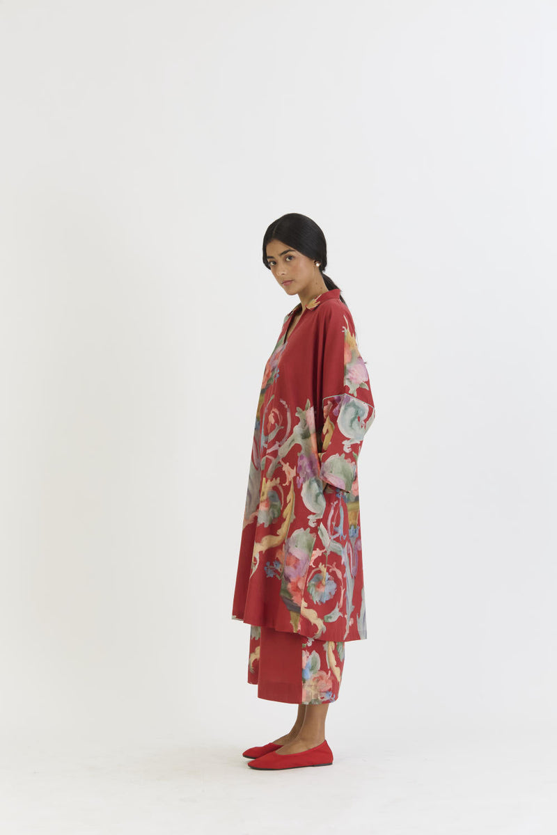 CRANBERRY COTTON KAFTAN SET cotton by Yam in red color for women Worldwide