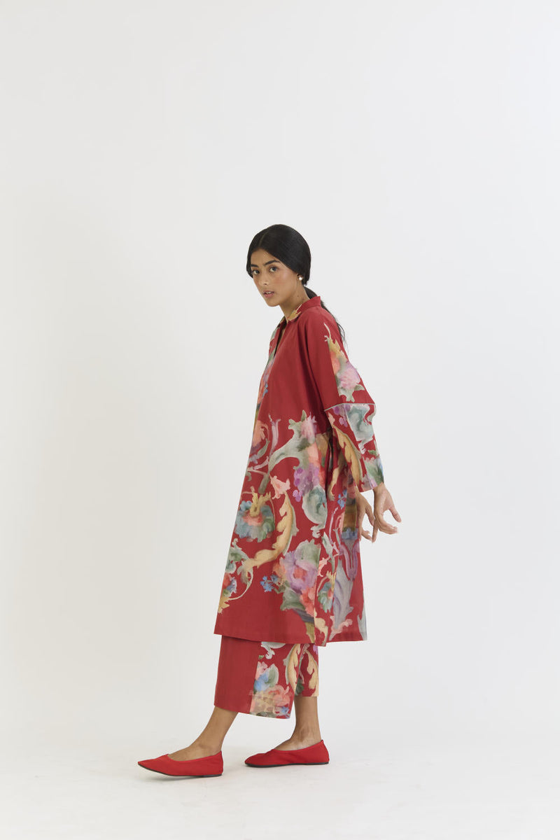 CRANBERRY COTTON KAFTAN SET cotton by Yam in red color for women Worldwide