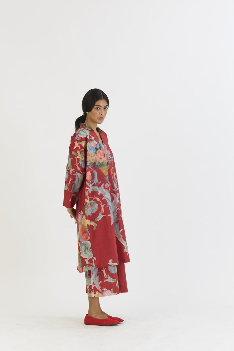 CRANBERRY COTTON KAFTAN SET cotton by Yam in red color for women Worldwide