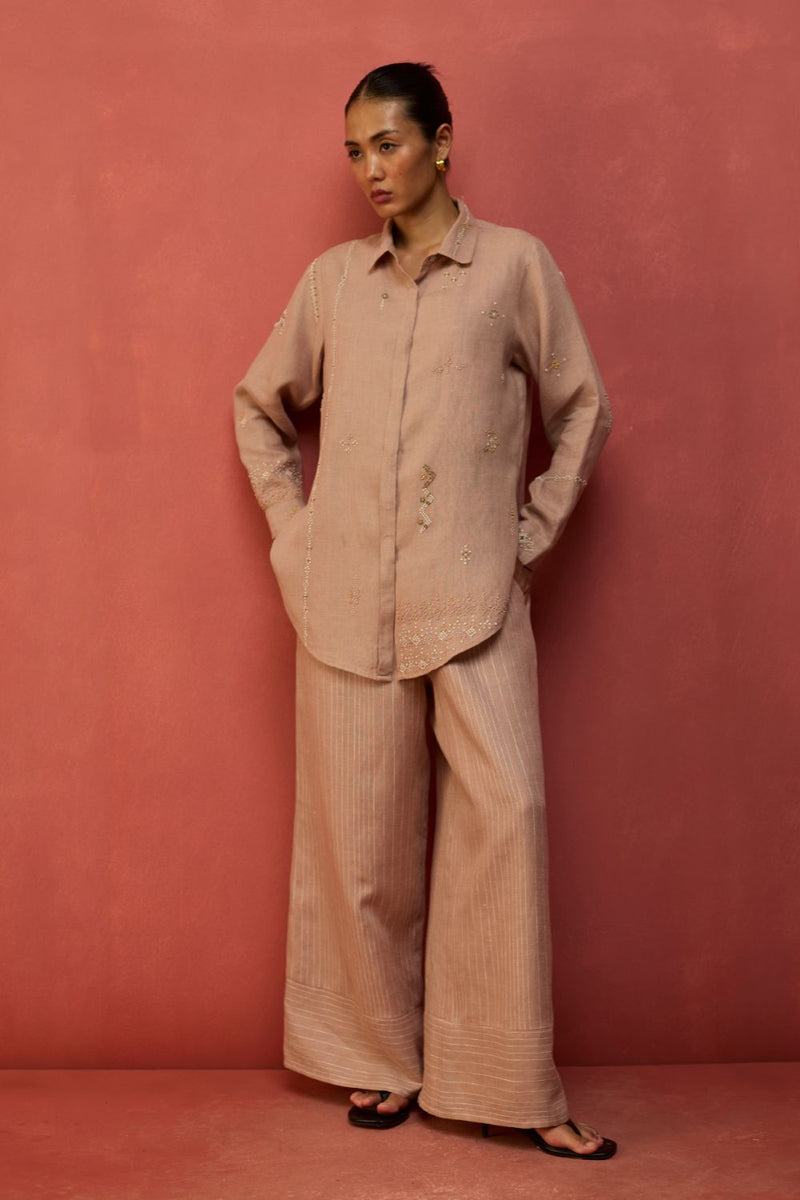 Kira Hand-Embroidered Linen Co-ord Set - Dusty Rose by Manan for Worldwide