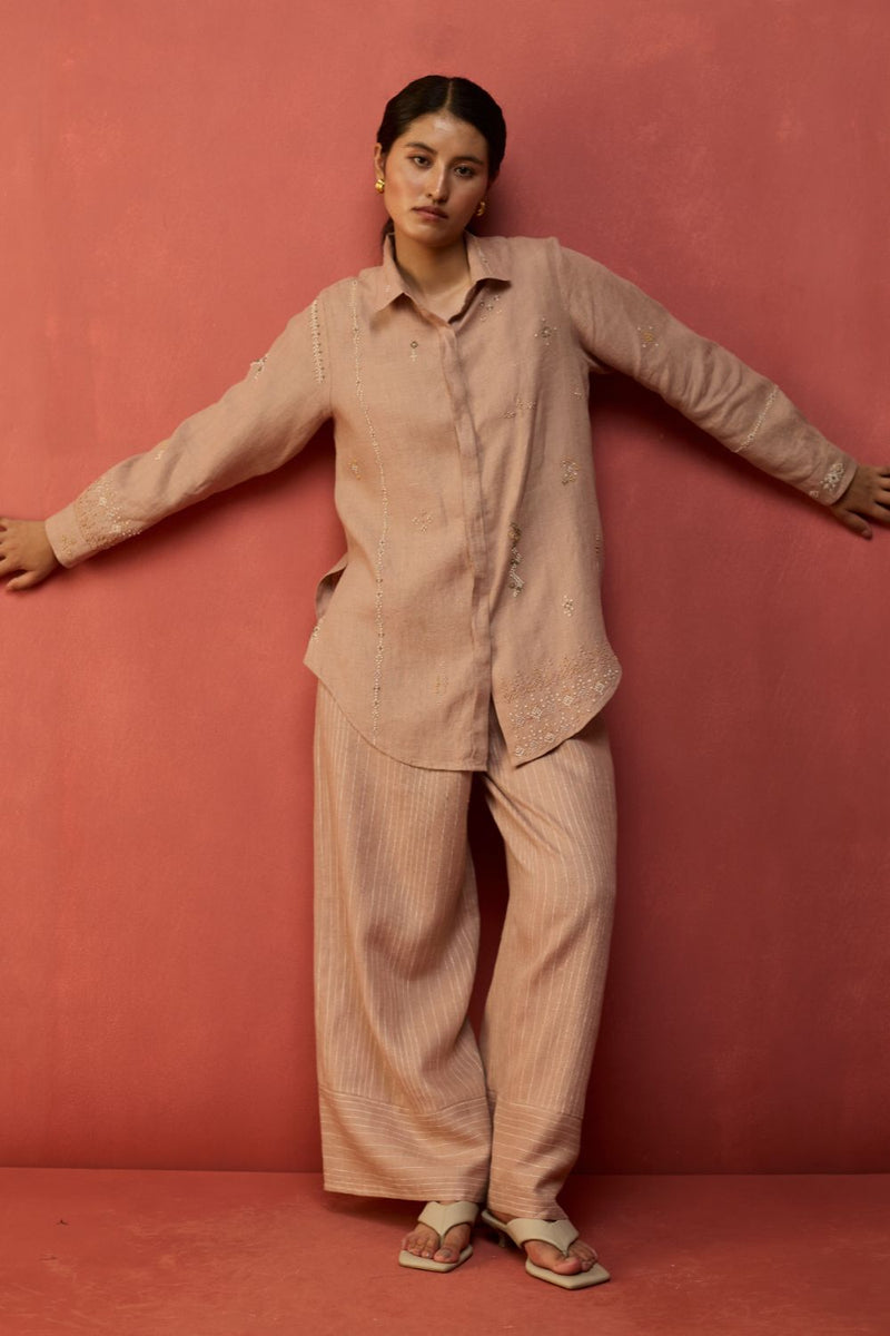 Kira Hand-Embroidered Linen Co-ord Set - Dusty Rose by Manan for Worldwide