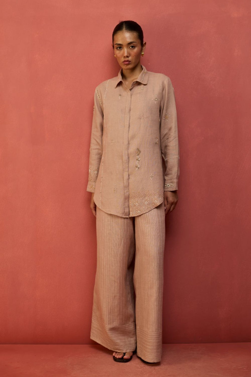 Kira Hand-Embroidered Linen Co-ord Set - Dusty Rose by Manan for Worldwide