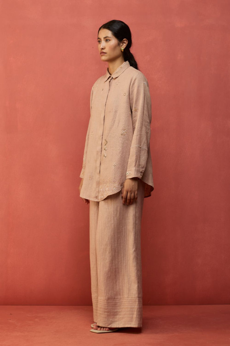 Kira Hand-Embroidered Linen Co-ord Set - Dusty Rose by Manan for Worldwide