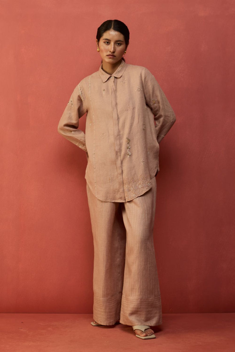 Kira Hand-Embroidered Linen Co-ord Set - Dusty Rose by Manan for Worldwide