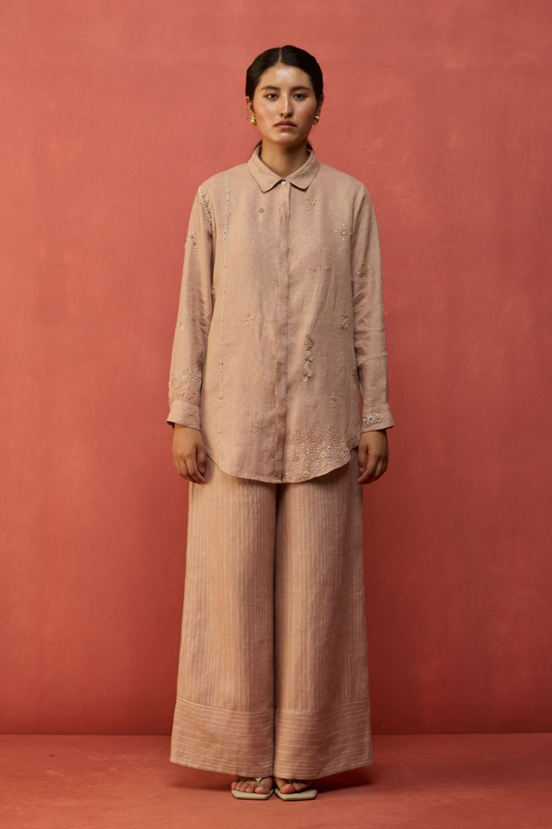 Kira Hand-Embroidered Linen Co-ord Set - Dusty Rose by Manan for Worldwide