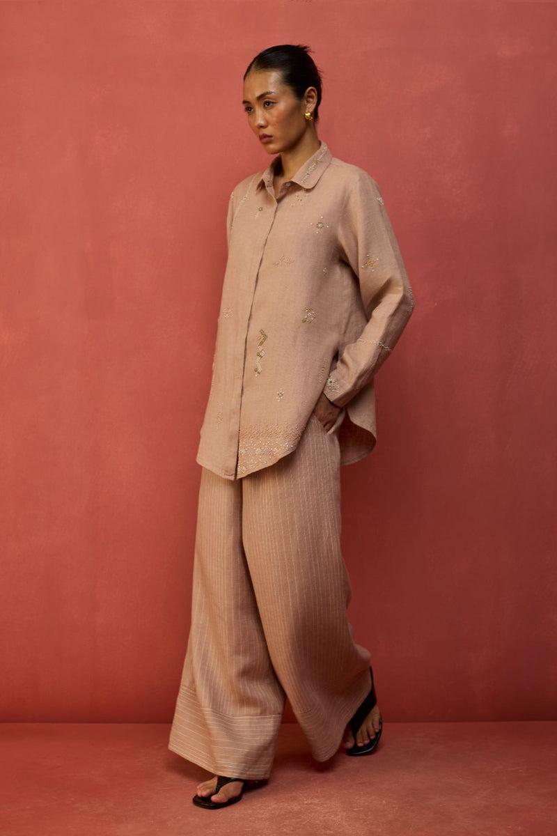 Kira Hand-Embroidered Linen Co-ord Set - Dusty Rose by Manan for Worldwide