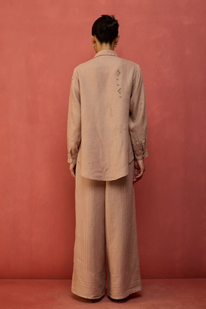 Kira Hand-Embroidered Linen Co-ord Set - Dusty Rose by Manan for Worldwide