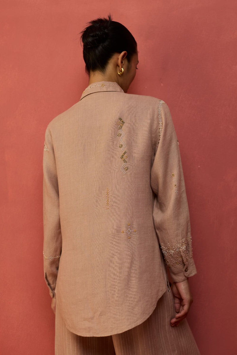 Kira Hand-Embroidered Linen Co-ord Set - Dusty Rose by Manan for Worldwide
