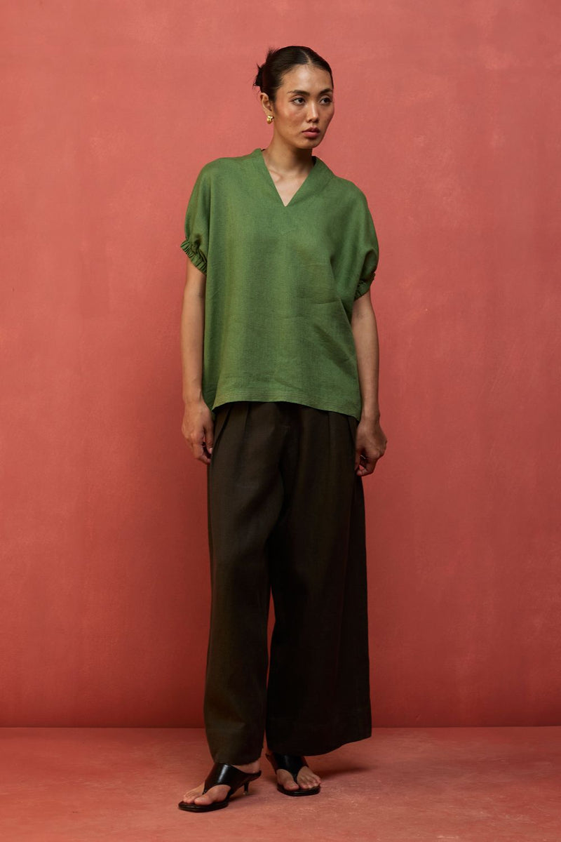 Hoshi Linen Co-ord Set - Fern Green by Manan for Worldwide