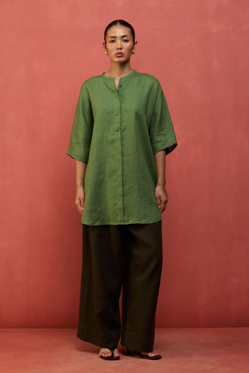 Hoshi Linen Co-ord Set - Fern Green by Manan for Worldwide