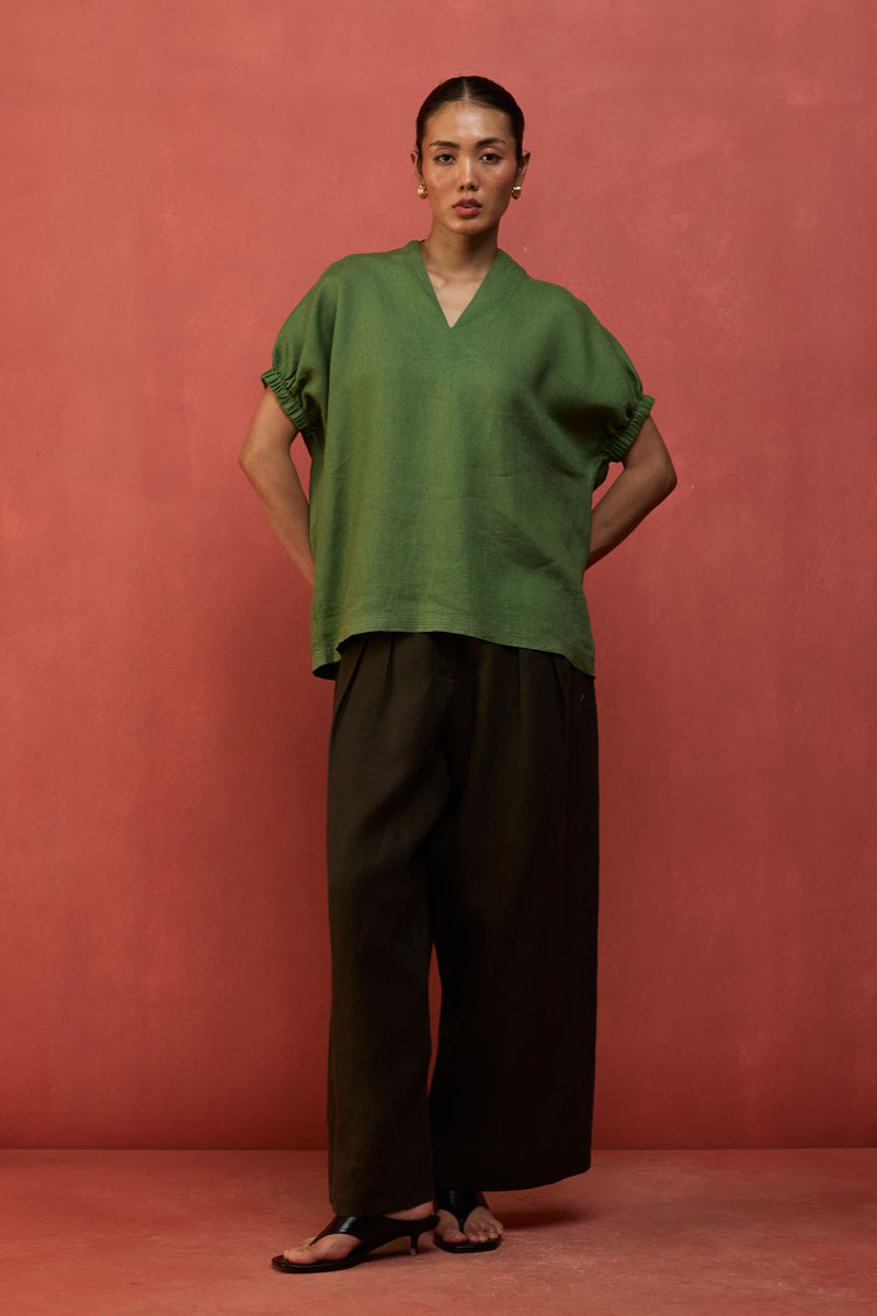 Hoshi Linen Co-ord Set - Fern Green by Manan for Worldwide