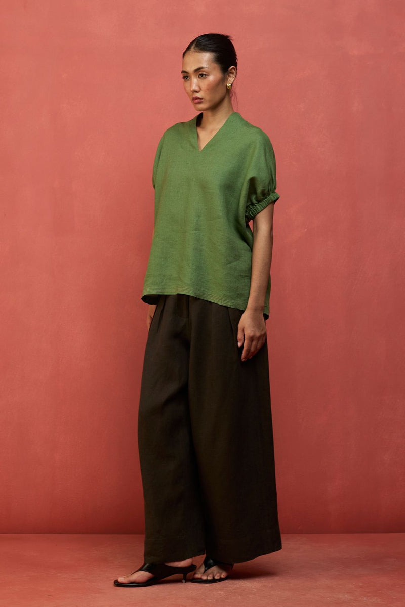 Hoshi Linen Co-ord Set - Fern Green by Manan for Worldwide