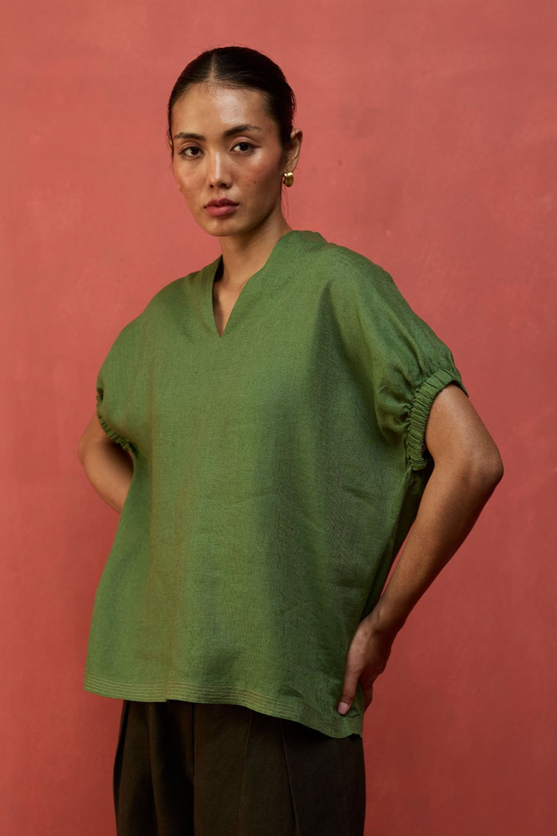 Hoshi Linen Co-ord Set - Fern Green by Manan for Worldwide