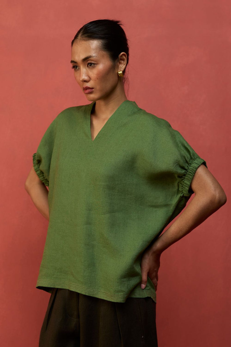 Hoshi Linen Co-ord Set - Fern Green by Manan for Worldwide
