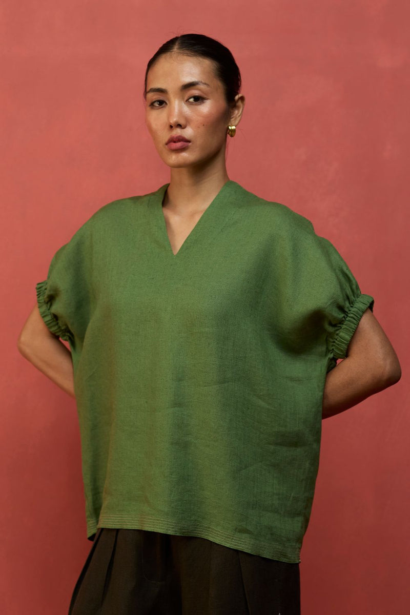 Hoshi Linen Co-ord Set - Fern Green by Manan for Worldwide