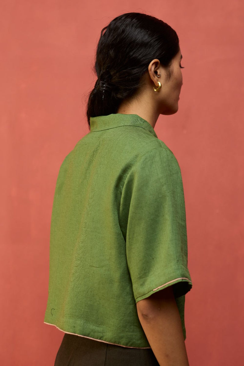 Kiera Cuban Collar Linen Co-ord Set - Fern Green by Manan for Worldwide