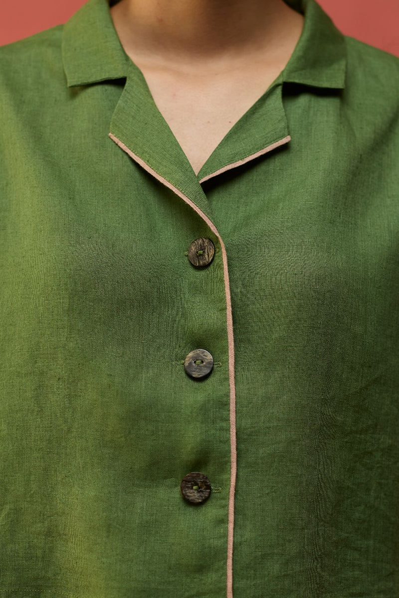 Kiera Cuban Collar Linen Co-ord Set - Fern Green by Manan for Worldwide