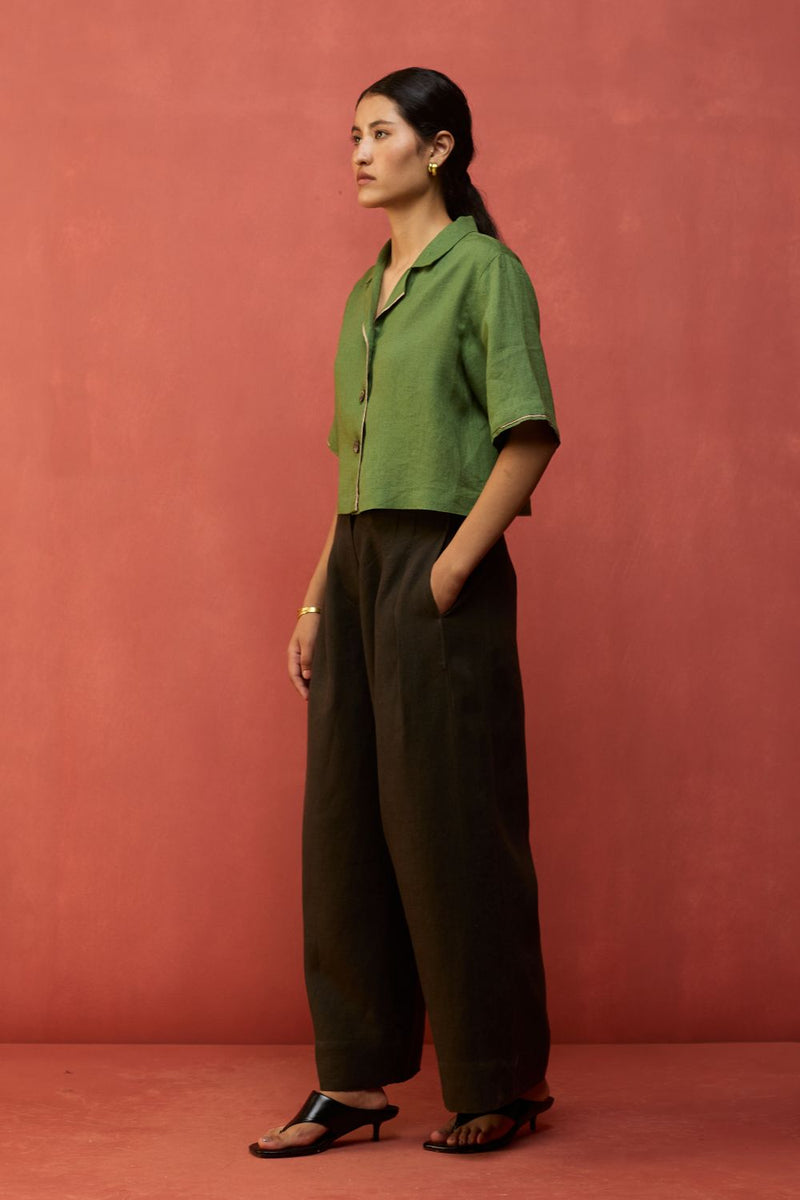Kiera Cuban Collar Linen Co-ord Set - Fern Green by Manan for Worldwide