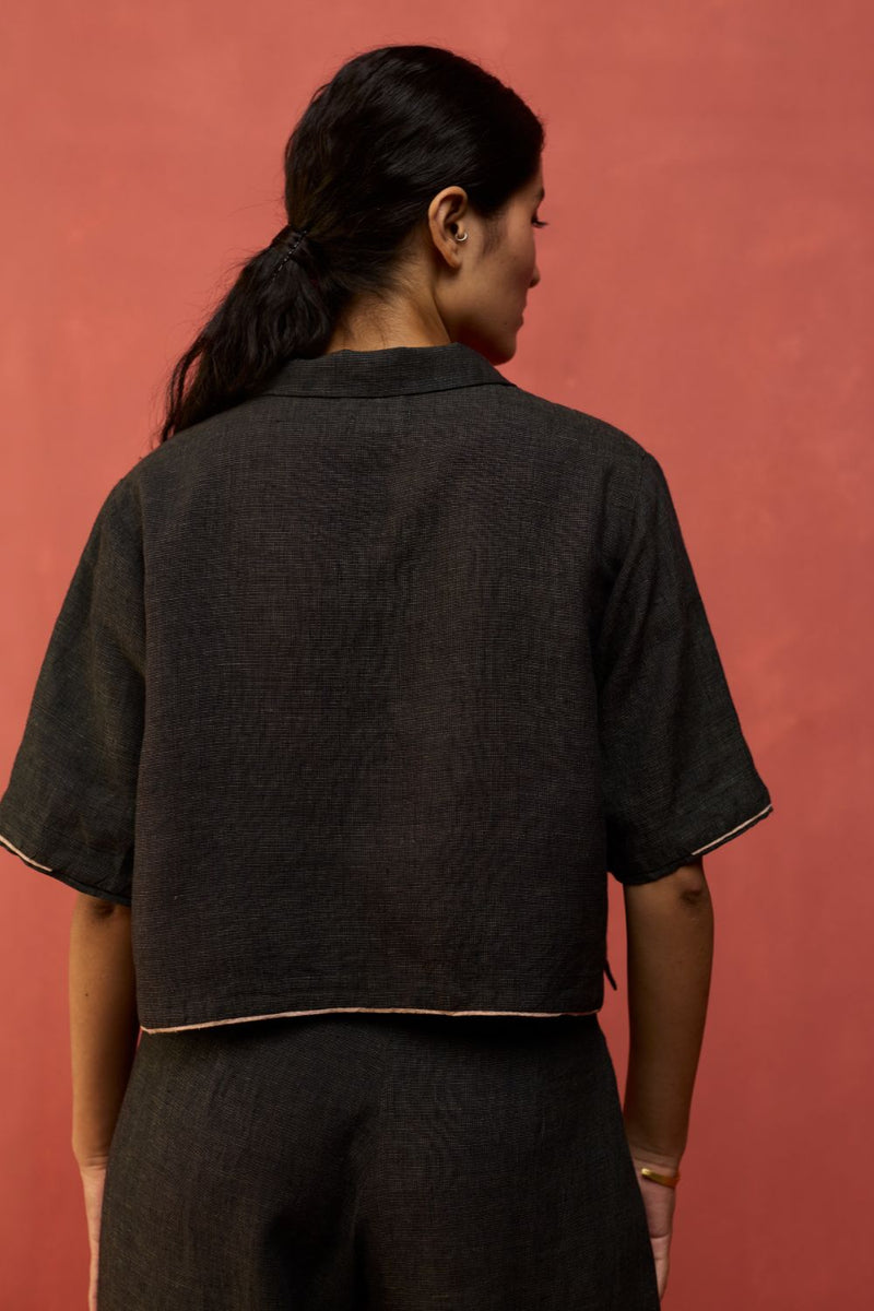 Kiera Cuban Collar Linen Co-ord Set - Charcoal by Manan for Worldwide