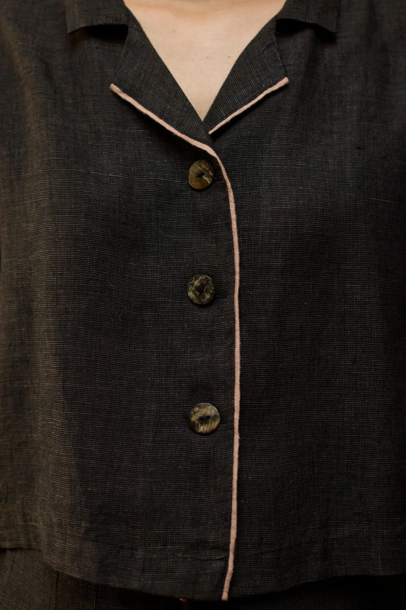 Kiera Cuban Collar Linen Co-ord Set - Charcoal by Manan for Worldwide