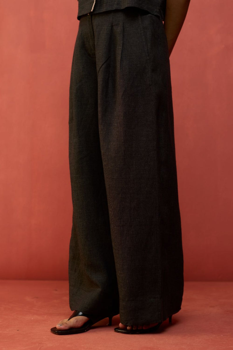 Kiera Cuban Collar Linen Co-ord Set - Charcoal by Manan for Worldwide