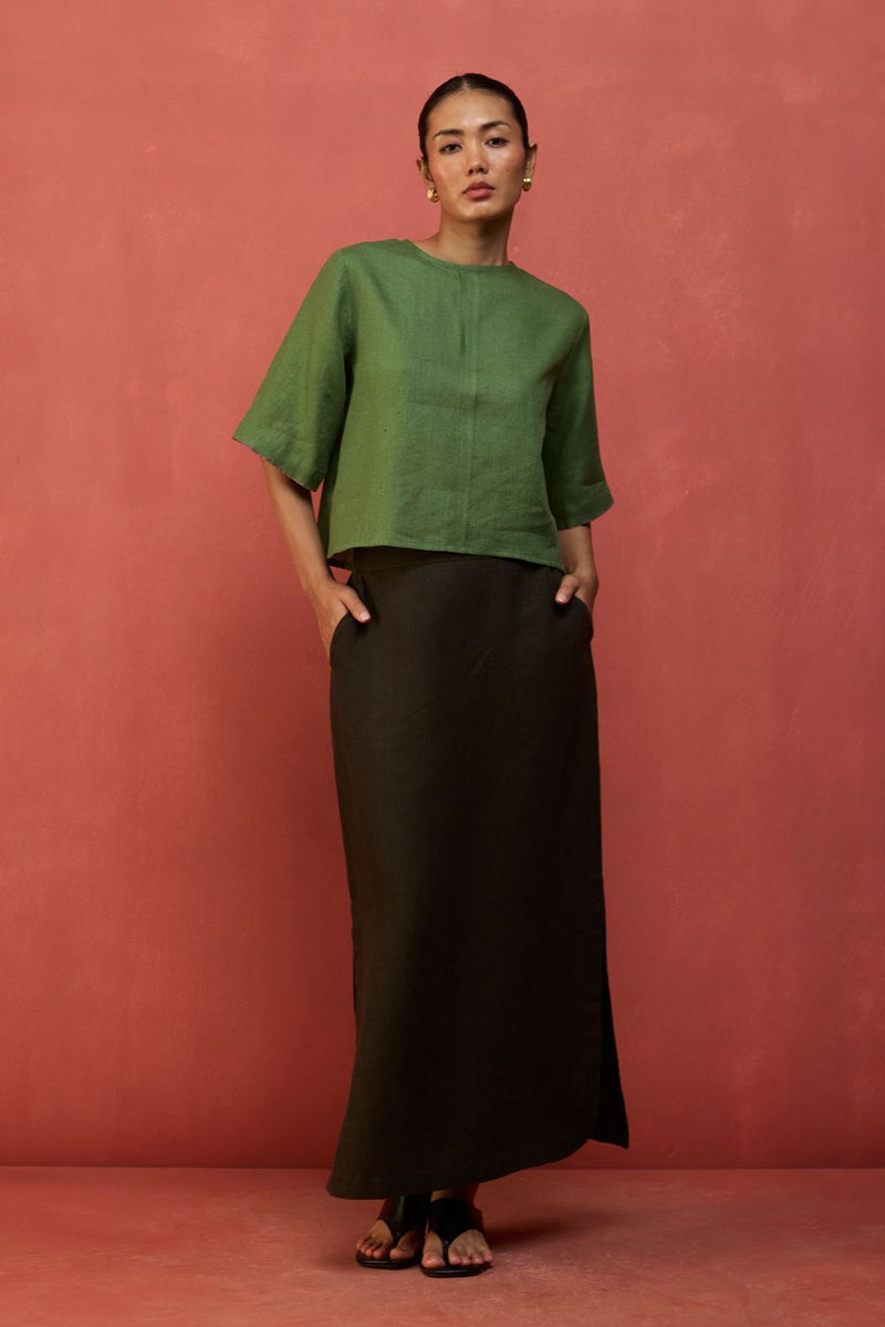 Mariko Cropped Linen Co-ord Set - Fern Green by Manan for Worldwide