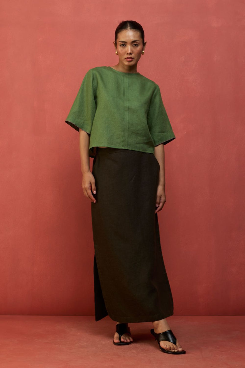 Mariko Cropped Linen Co-ord Set - Fern Green by Manan for Worldwide