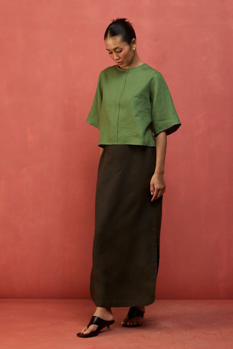Mariko Cropped Linen Co-ord Set - Fern Green by Manan for Worldwide