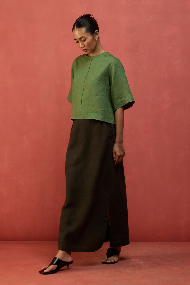 Mariko Cropped Linen Co-ord Set - Fern Green by Manan for Worldwide