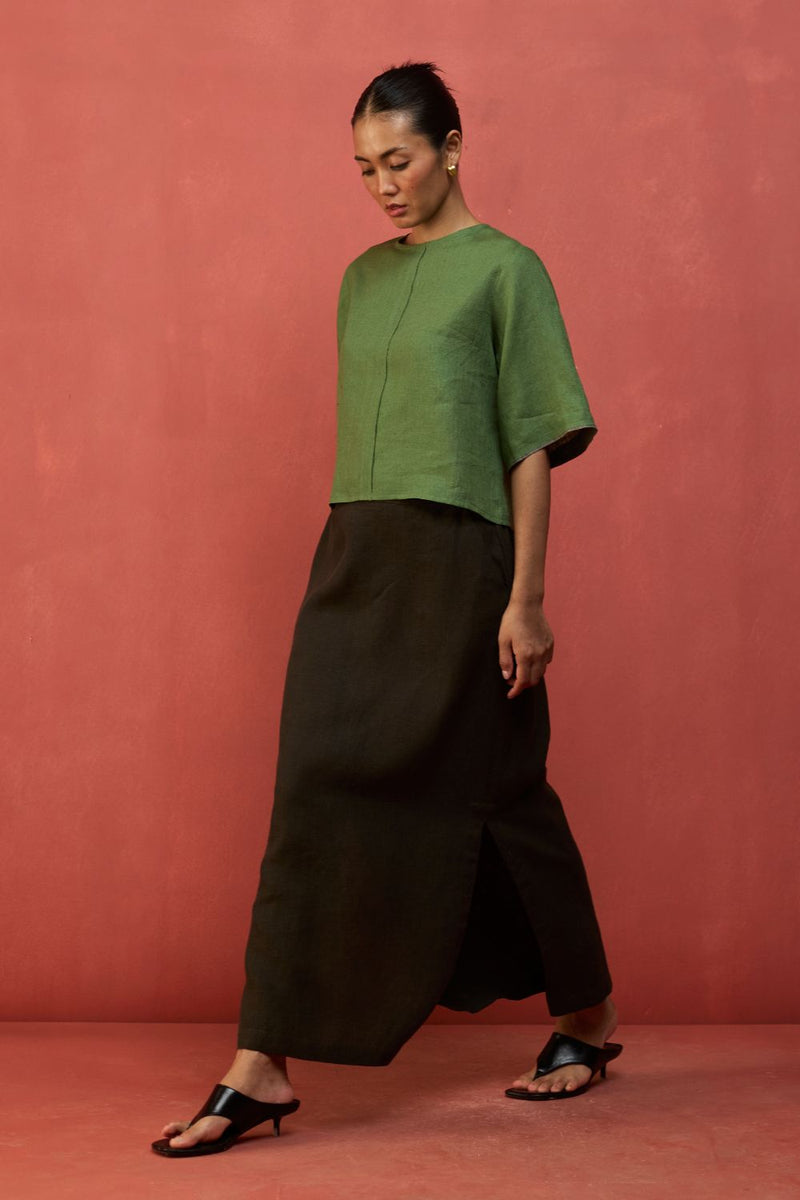 Mariko Cropped Linen Co-ord Set - Fern Green by Manan for Worldwide