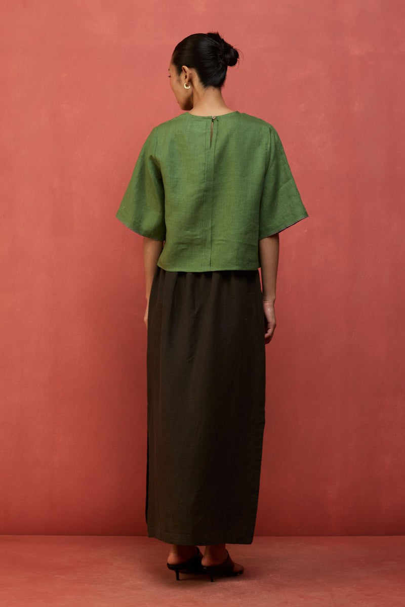 Mariko Cropped Linen Co-ord Set - Fern Green by Manan for Worldwide