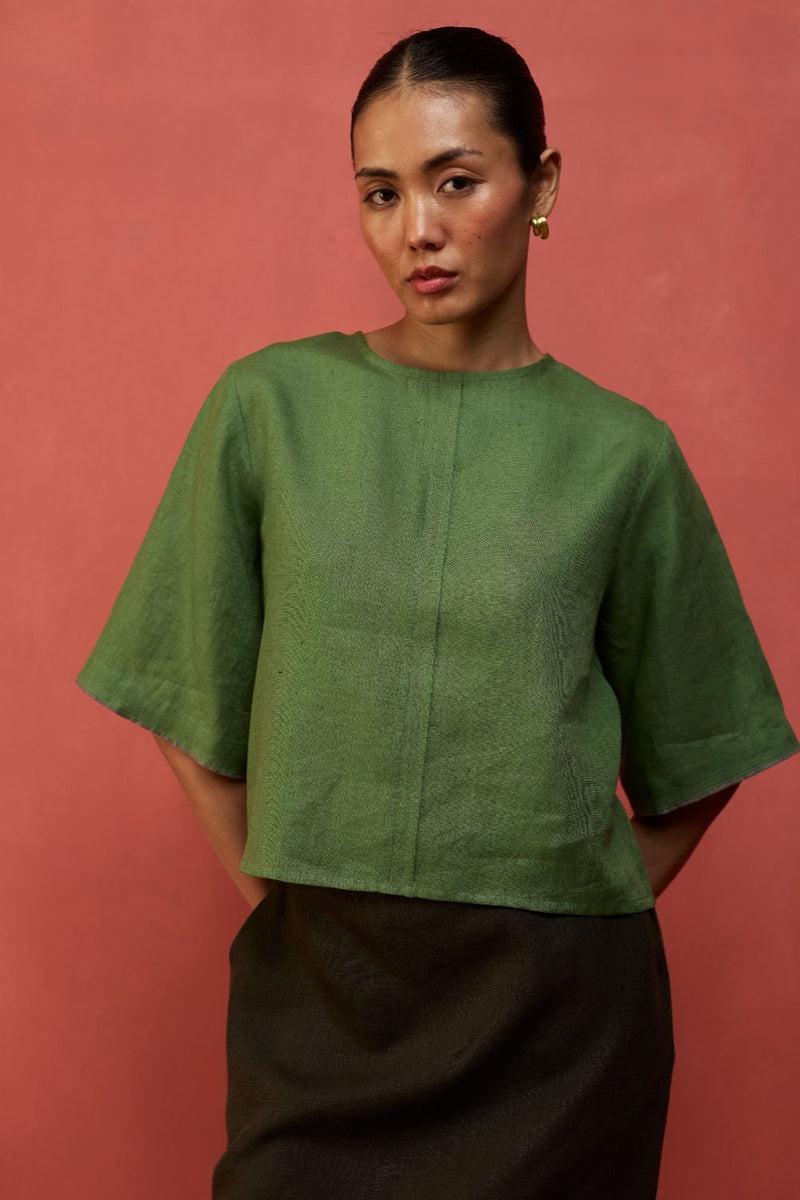 Mariko Cropped Linen Co-ord Set - Fern Green by Manan for Worldwide