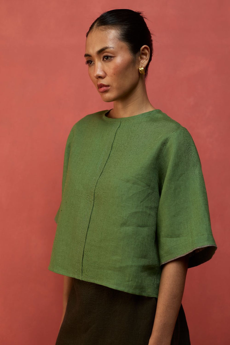 Mariko Cropped Linen Co-ord Set - Fern Green by Manan for Worldwide