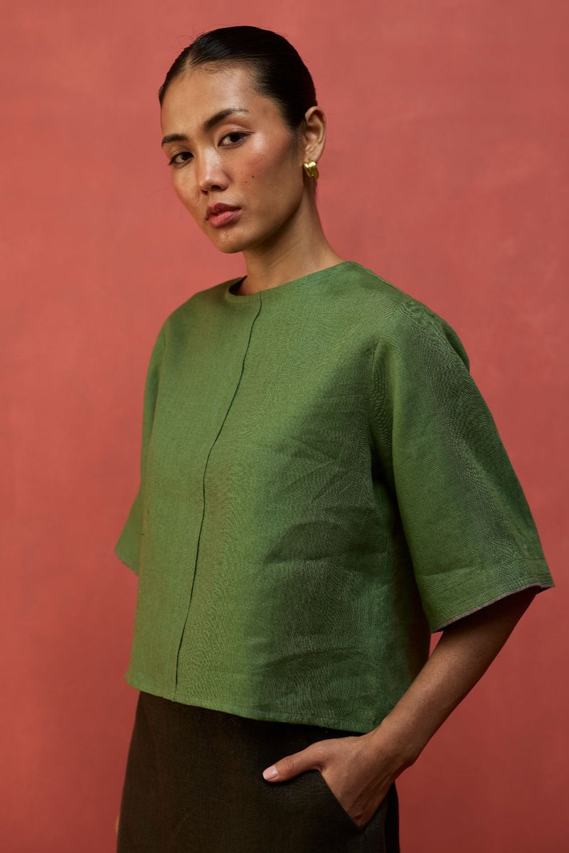 Mariko Cropped Linen Co-ord Set - Fern Green by Manan for Worldwide