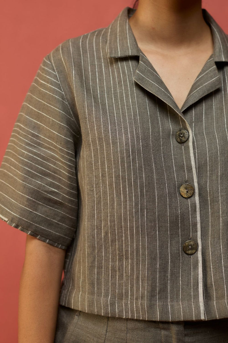 Shiro Stripe Linen Co-ord Set - Grey by Manan for Worldwide