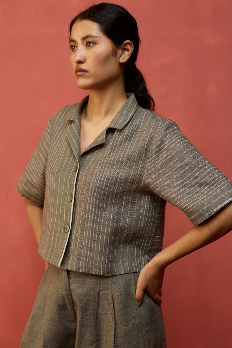 Shiro Stripe Linen Co-ord Set - Grey by Manan for Worldwide