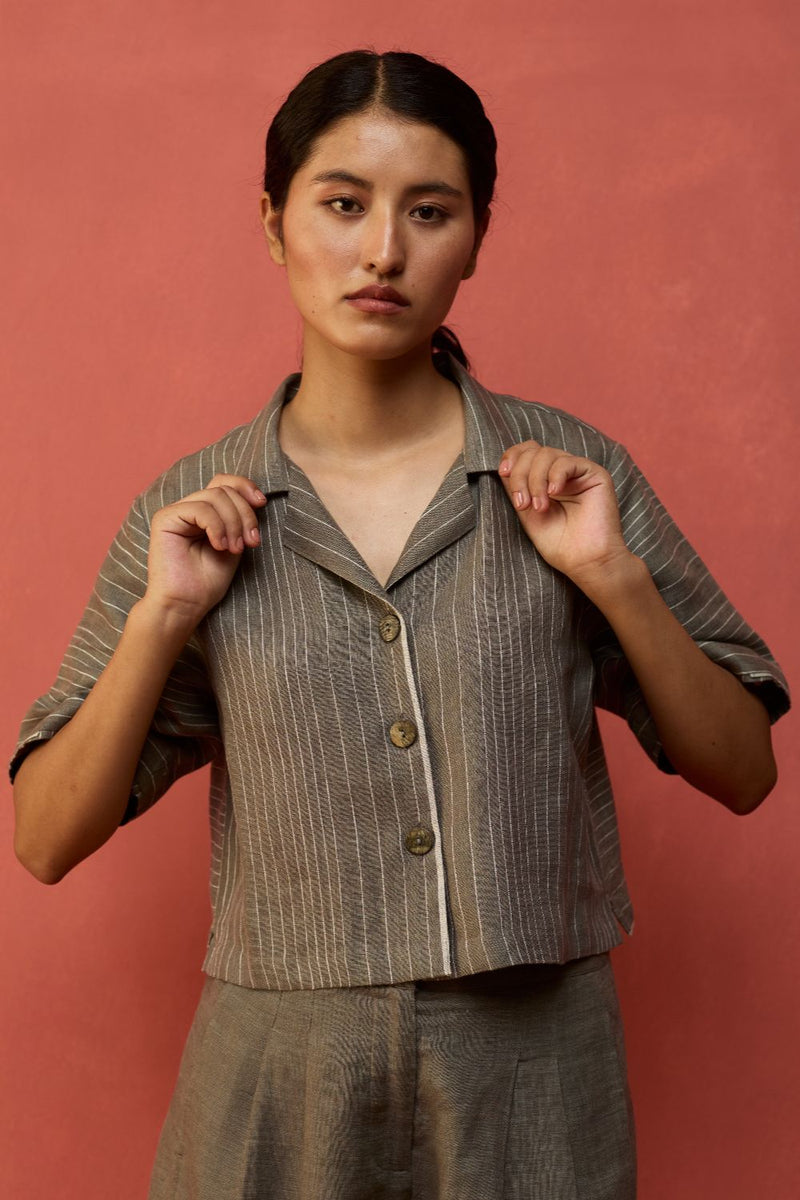 Shiro Stripe Linen Top - Grey by Manan for Worldwide